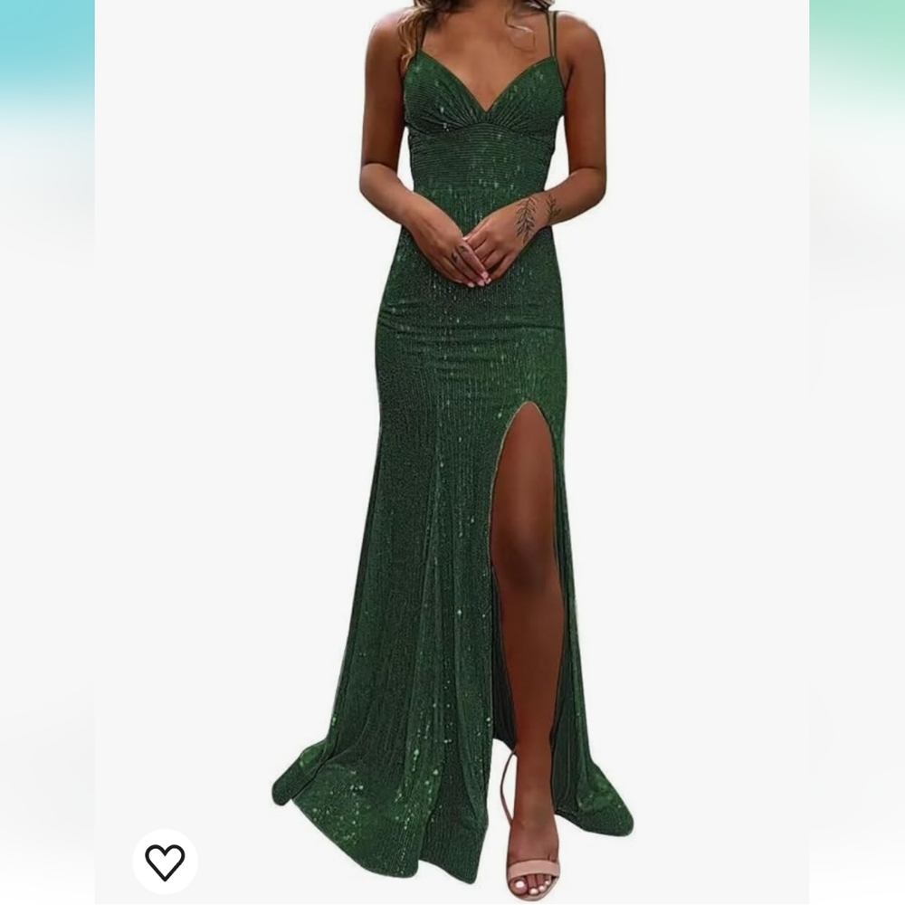 Spaghetti Strap Sequin V Neck Mermaid Prom Dress Sparkly Formal Dress Ev…